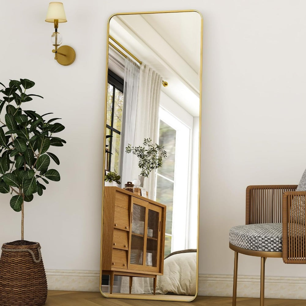 Madigas | Elegant Gold Aluminum Frame Full Length Mirror with Stand