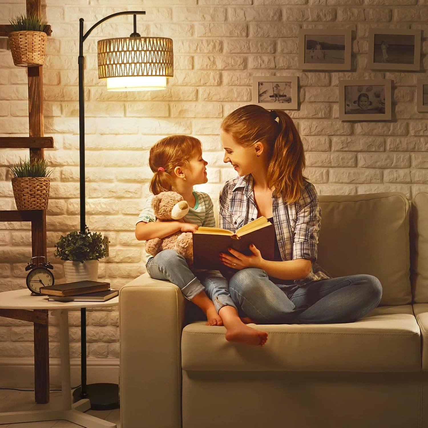 Arc Floor Lamp with Remote Control & Double Shade