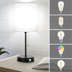 Table lamp set of 2 with USB charging ports, gray bedside lamps with AC socket, bedside lamps with pull switch, minimalist modern desk lamps with fabric shade for living room bedroom office