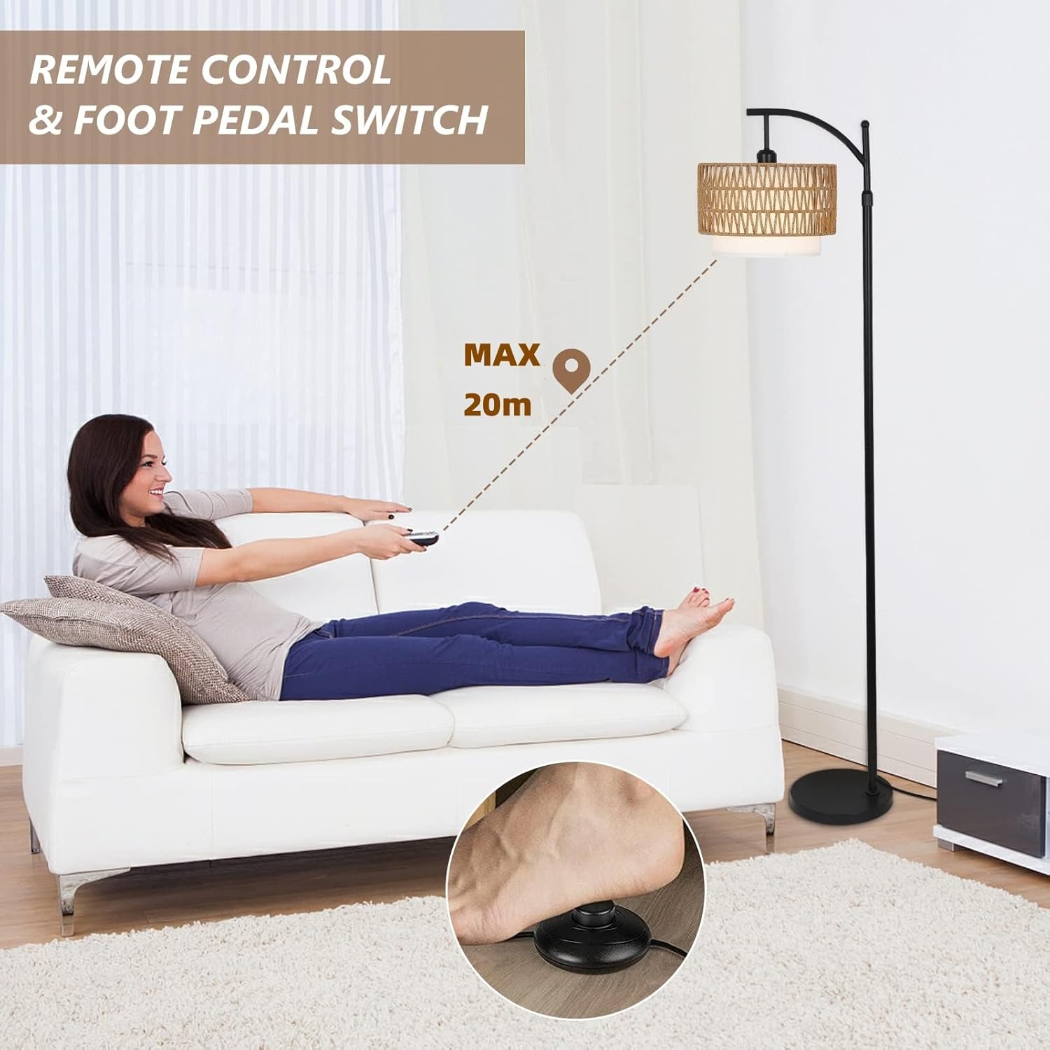 Arc Floor Lamp with Remote Control & Double Shade