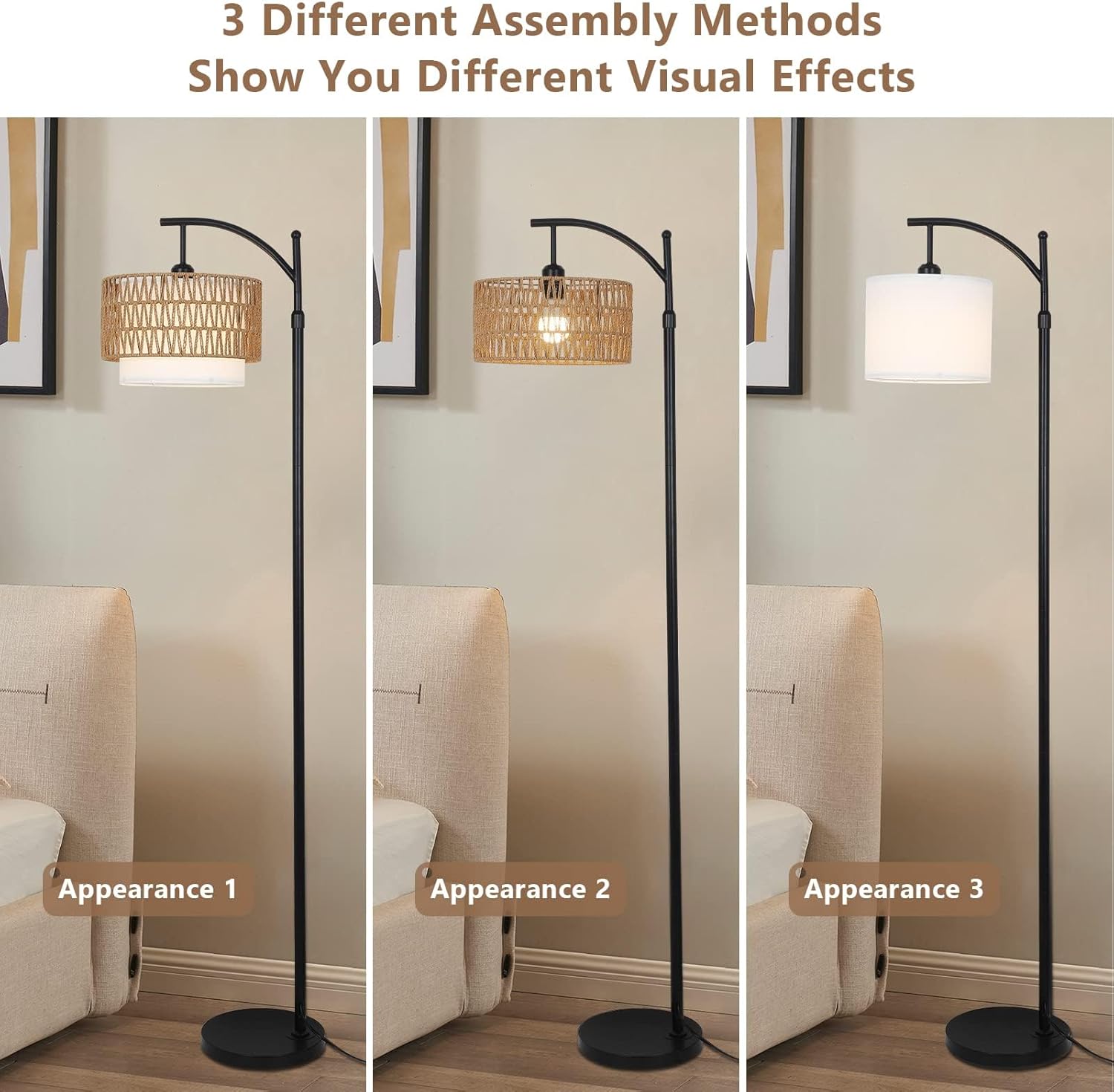 Arc Floor Lamp with Remote Control & Double Shade
