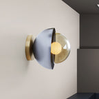 Metallic Half Moon Wall Light Modernist 1-Light Brass/Chrome Wall Light with Orb Tan Glass Shade for Hallway