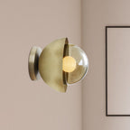 Metallic Half Moon Wall Light Modernist 1-Light Brass/Chrome Wall Light with Orb Tan Glass Shade for Hallway