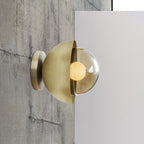 Metallic Half Moon Wall Light Modernist 1-Light Brass/Chrome Wall Light with Orb Tan Glass Shade for Hallway
