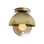 Metallic Half Moon Wall Light Modernist 1-Light Brass/Chrome Wall Light with Orb Tan Glass Shade for Hallway