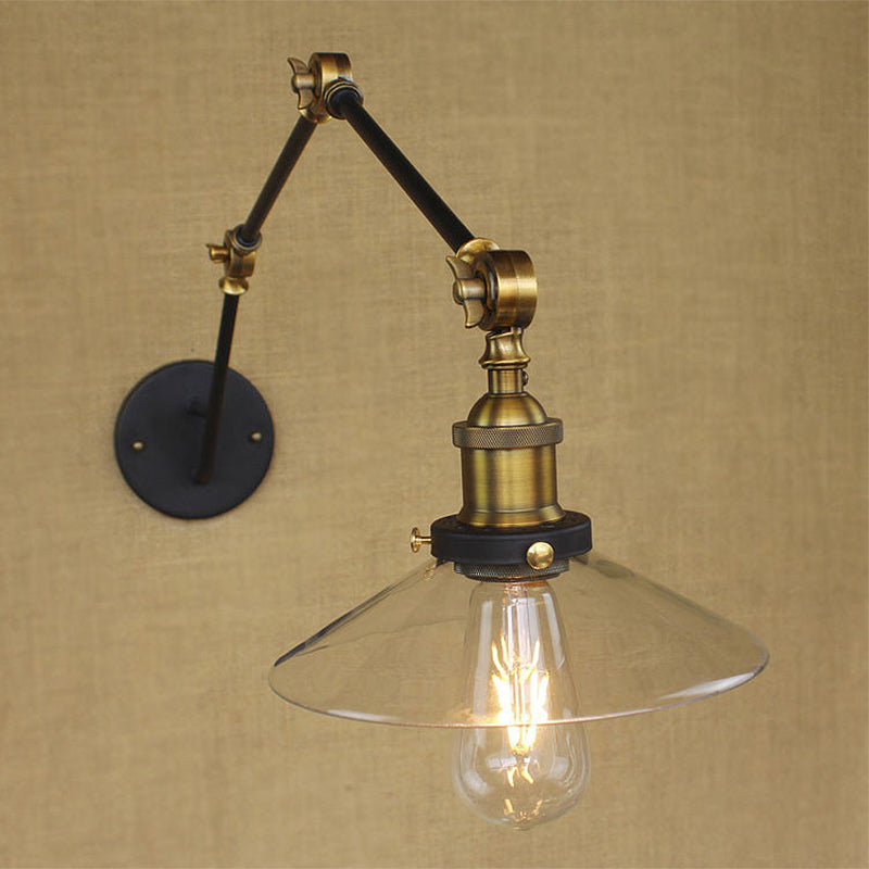 Brass Wide Torch Wall Lighting Antique Clear Glass 1 Light Café Wall Lamp Lighting System