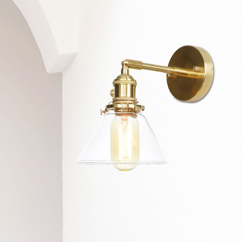 Kegel Wall Lamp 1 Light Clear Glass Rustic Antique Wall Lighting for Bedroom