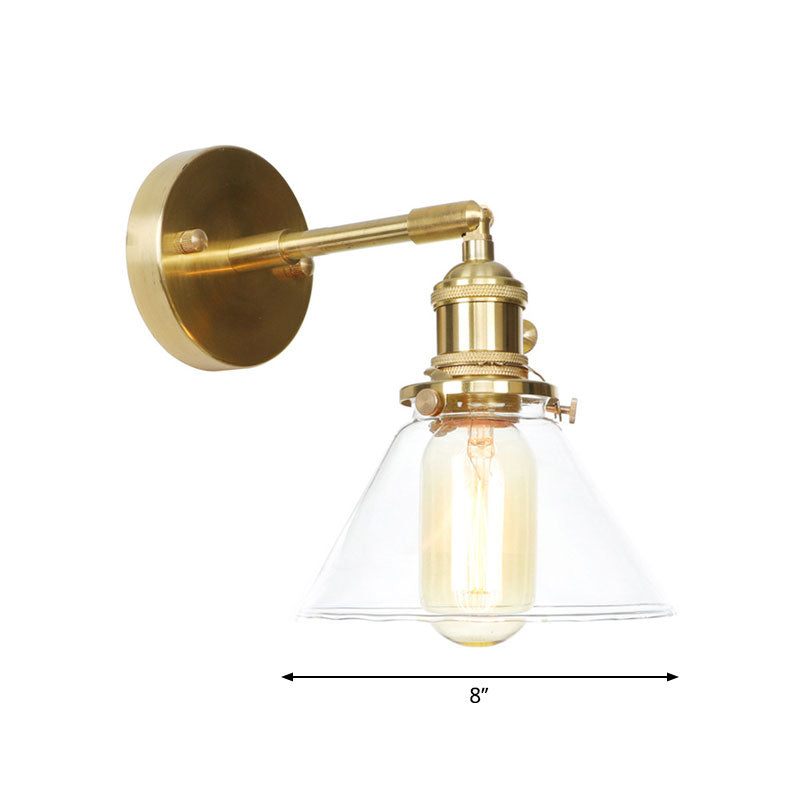 Kegel Wall Lamp 1 Light Clear Glass Rustic Antique Wall Lighting for Bedroom