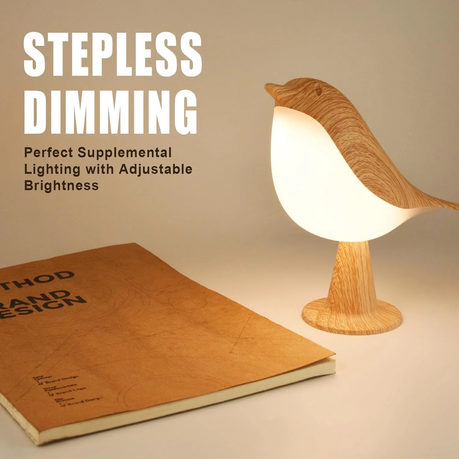 Touch-Control Wood Bird Night Light - Rechargeable LED Desk Lamp
