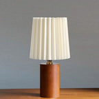 Vintage Korean Fold Column Solid Wood Base 1-Light Table Lamp
