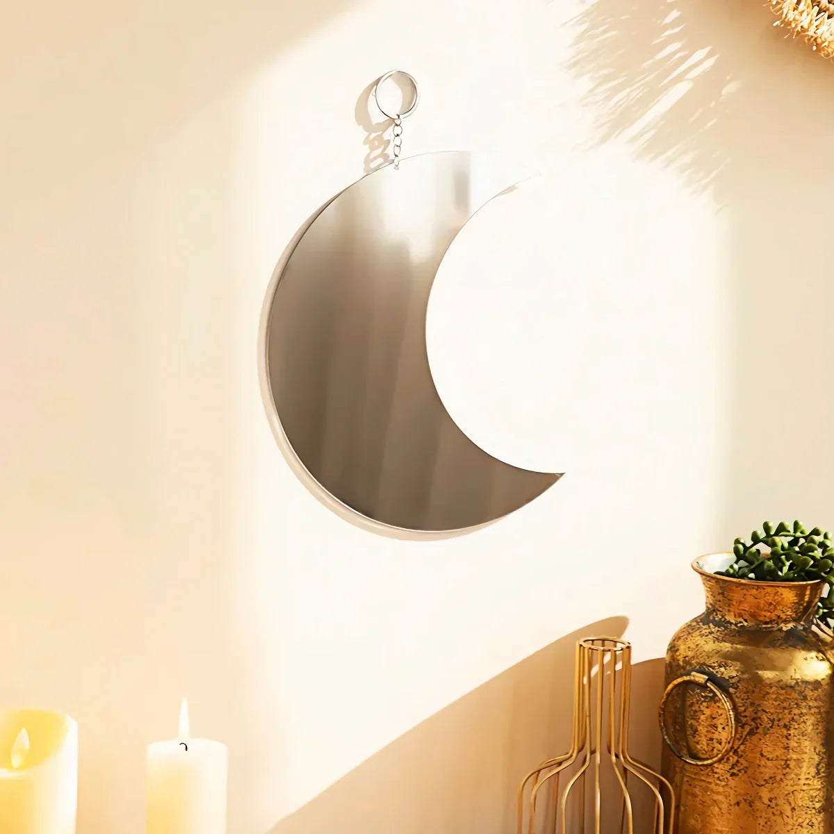 Madigas | Gold Moon Mirror Acrylic Hanging Decorative Wall Mirror