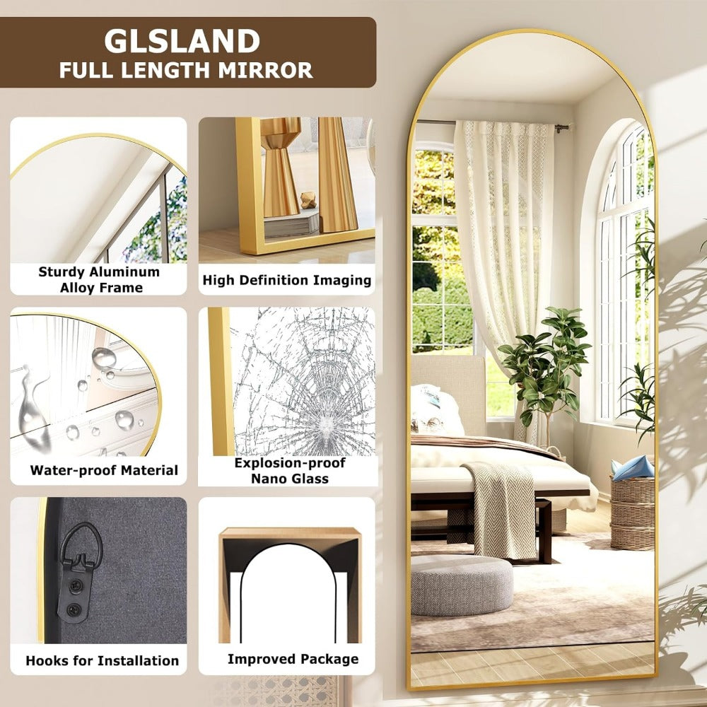 Madigas | Elegant Arched Full-Length Gold Mirror with High-Definition Aluminum Frame