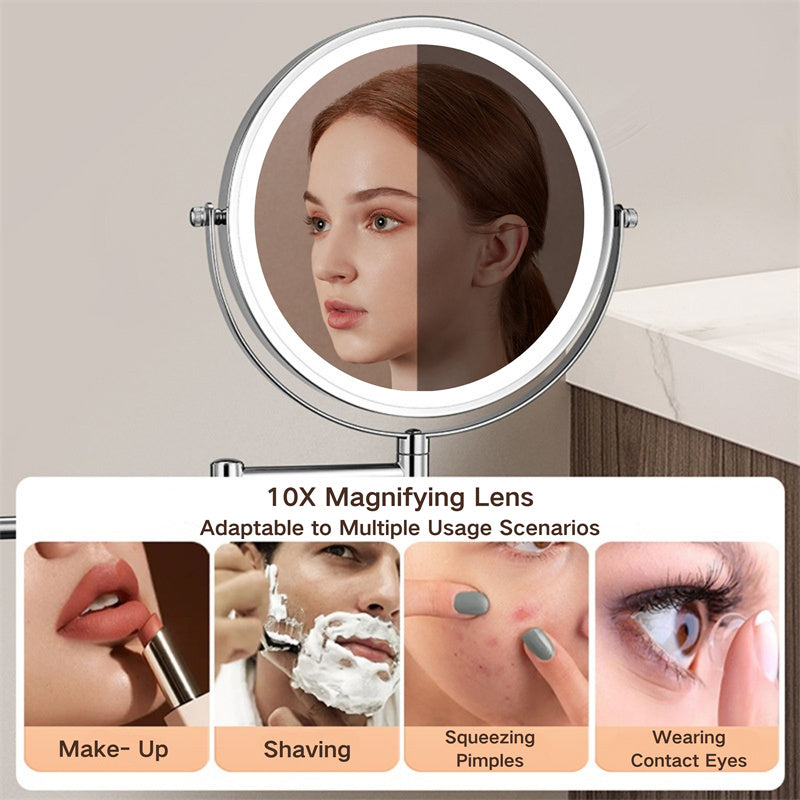 Madigas | Rechargeable wall-mounted shaving mirror | 360° rotation. 1X/10X magnification and adjustable LED lighting for use in the bathroom