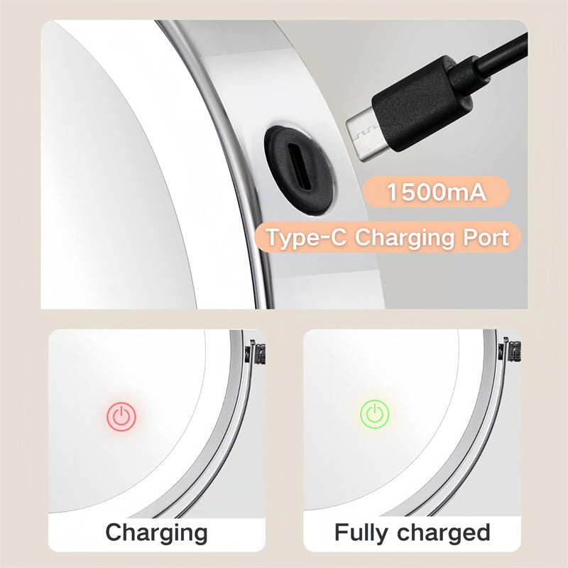 Madigas | Rechargeable wall-mounted shaving mirror | 360° rotation. 1X/10X magnification and adjustable LED lighting for use in the bathroom
