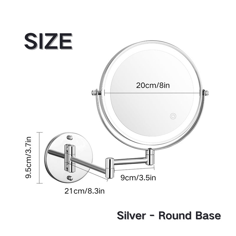 Madigas | Rechargeable wall-mounted shaving mirror | 360° rotation. 1X/10X magnification and adjustable LED lighting for use in the bathroom