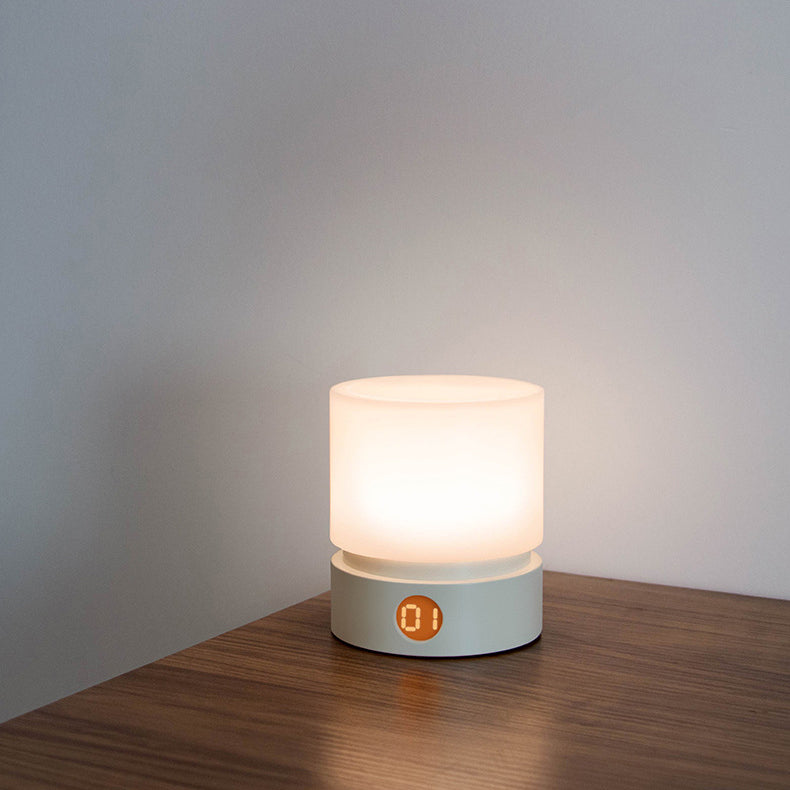 Contemporary Nordic timer rechargeable ABS HIPS silicone cylinder LED table lamp night light for bedside table