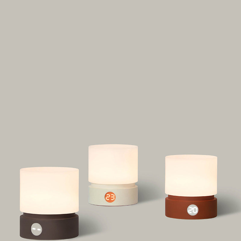 Contemporary Nordic timer rechargeable ABS HIPS silicone cylinder LED table lamp night light for bedside table