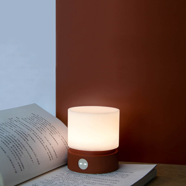 Contemporary Nordic timer rechargeable ABS HIPS silicone cylinder LED table lamp night light for bedside table