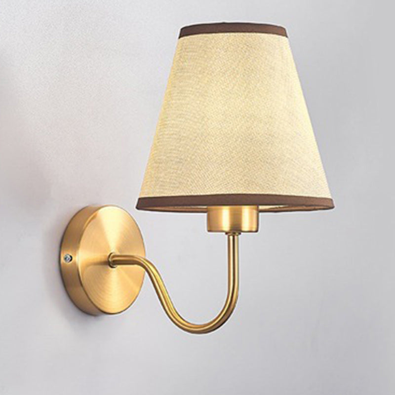 Contemporary Nordic round curved rod iron fabric shade 1-light wall lamp for living room