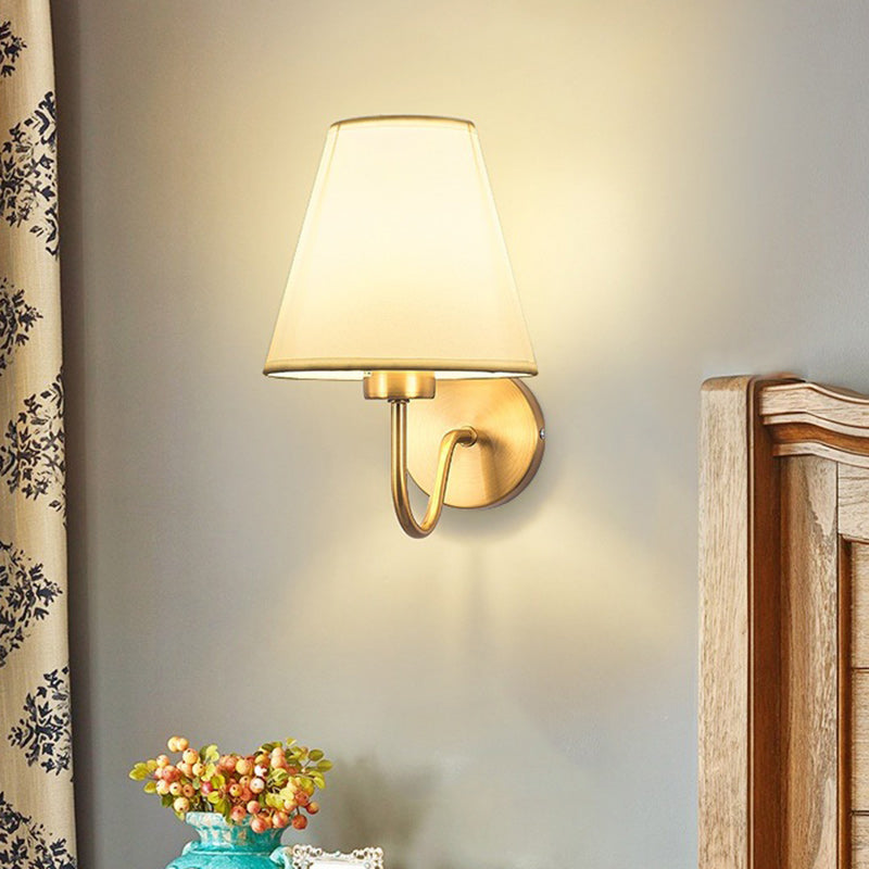 Contemporary Nordic round curved rod iron fabric shade 1-light wall lamp for living room