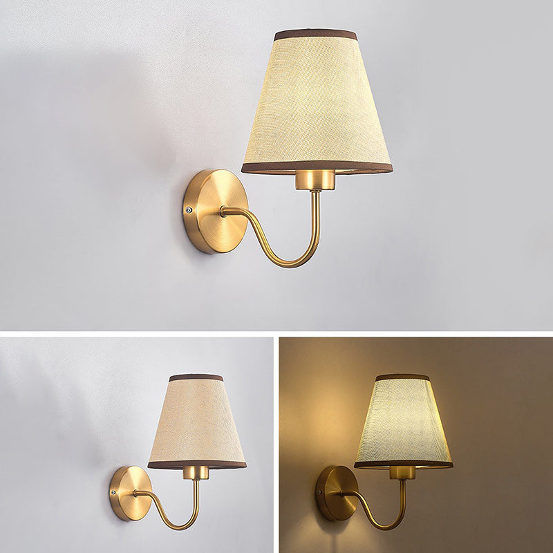 Contemporary Nordic round curved rod iron fabric shade 1-light wall lamp for living room