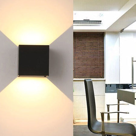 Modern Minimalist Waterproof Cube Up Down Aluminum Glass Induction LED Wall Lamps For Bedroom