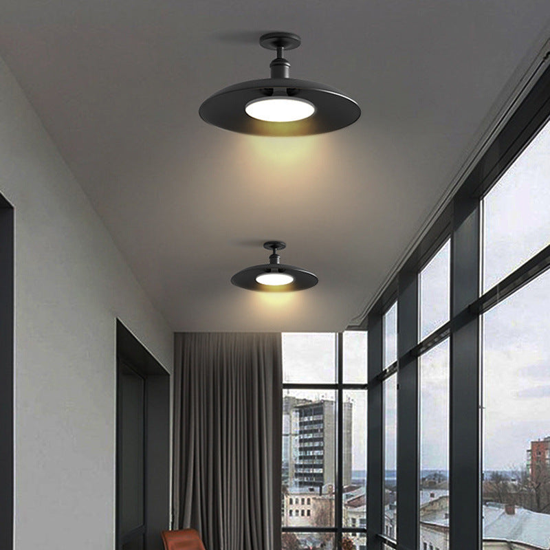 Traditional Vintage Waterproof Outboard Cylinder Disc Base Iron 1-Light Semi-Open Ceiling Light For Outdoor Patio
