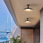 Traditional Vintage Waterproof Outboard Cylinder Disc Base Iron 1-Light Semi-Open Ceiling Light For Outdoor Patio