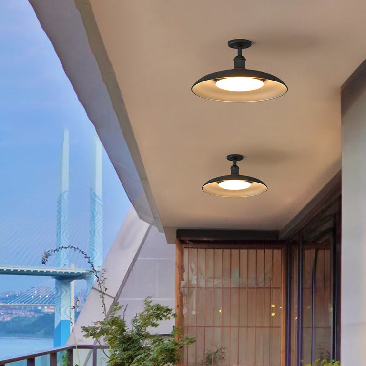 Traditional Vintage Waterproof Outboard Cylinder Disc Base Iron 1-Light Semi-Open Ceiling Light For Outdoor Patio