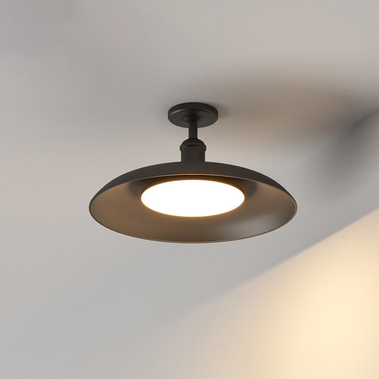 Traditional Vintage Waterproof Outboard Cylinder Disc Base Iron 1-Light Semi-Open Ceiling Light For Outdoor Patio