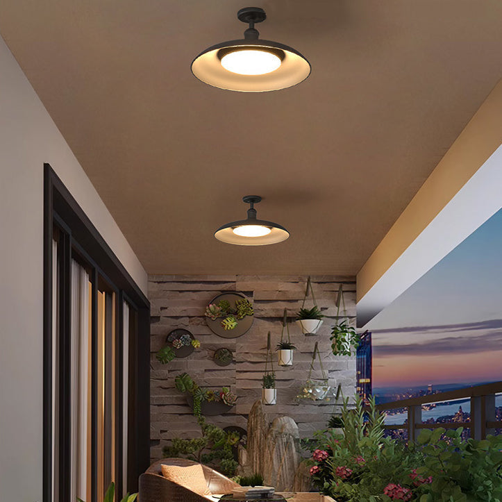 Traditional Vintage Waterproof Outboard Cylinder Disc Base Iron 1-Light Semi-Open Ceiling Light For Outdoor Patio