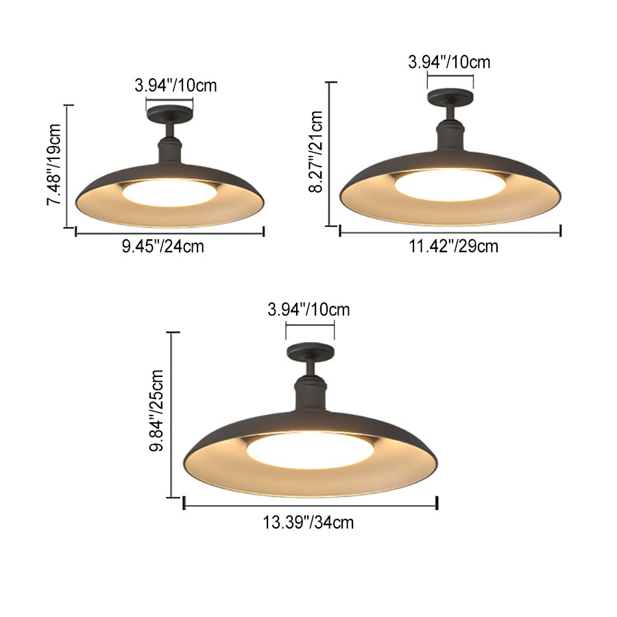 Traditional Vintage Waterproof Outboard Cylinder Disc Base Iron 1-Light Semi-Open Ceiling Light For Outdoor Patio