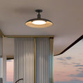 Traditional Vintage Waterproof Outboard Cylinder Disc Base Iron 1-Light Semi-Open Ceiling Light For Outdoor Patio