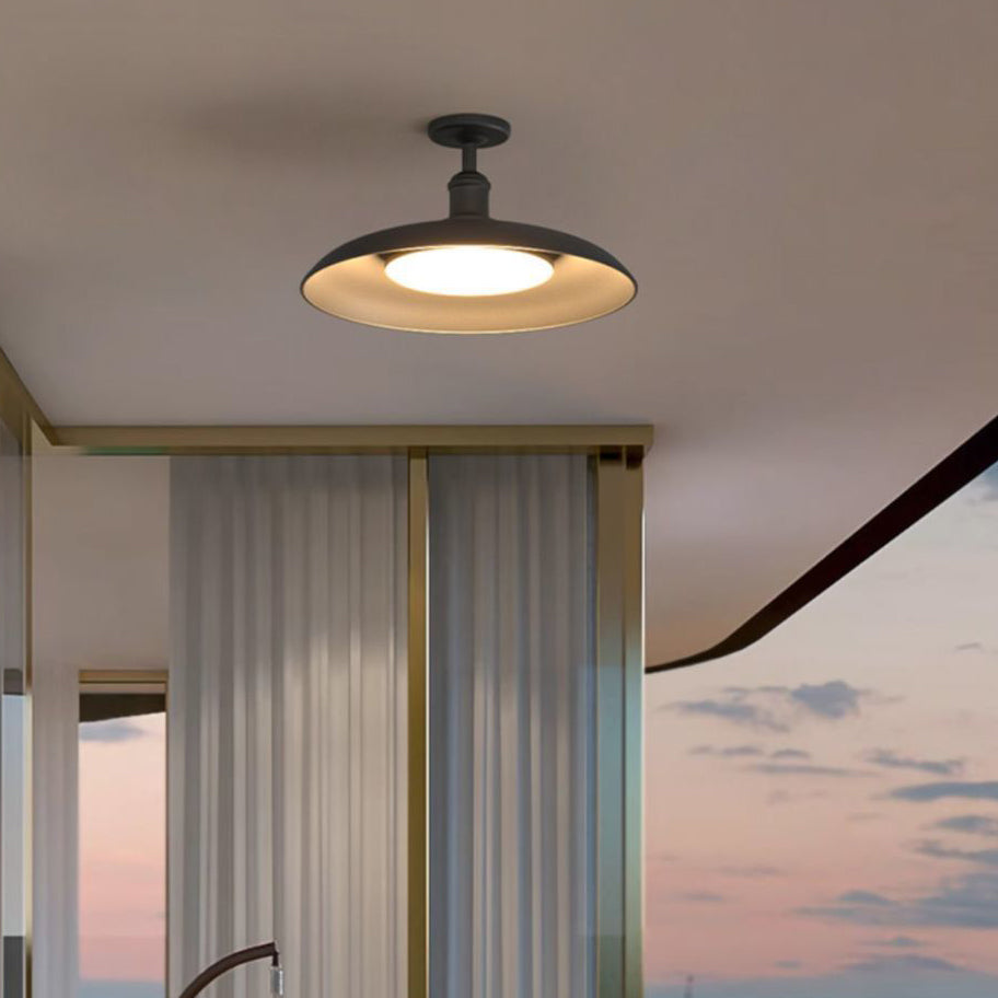 Traditional Vintage Waterproof Outboard Cylinder Disc Base Iron 1-Light Semi-Open Ceiling Light For Outdoor Patio