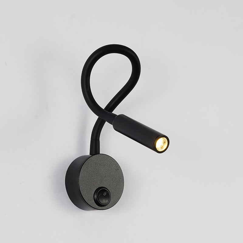 Modern Minimalistic Iron Round Flexible Bend Tube LED Reading Lamp Wall Light for Bedroom