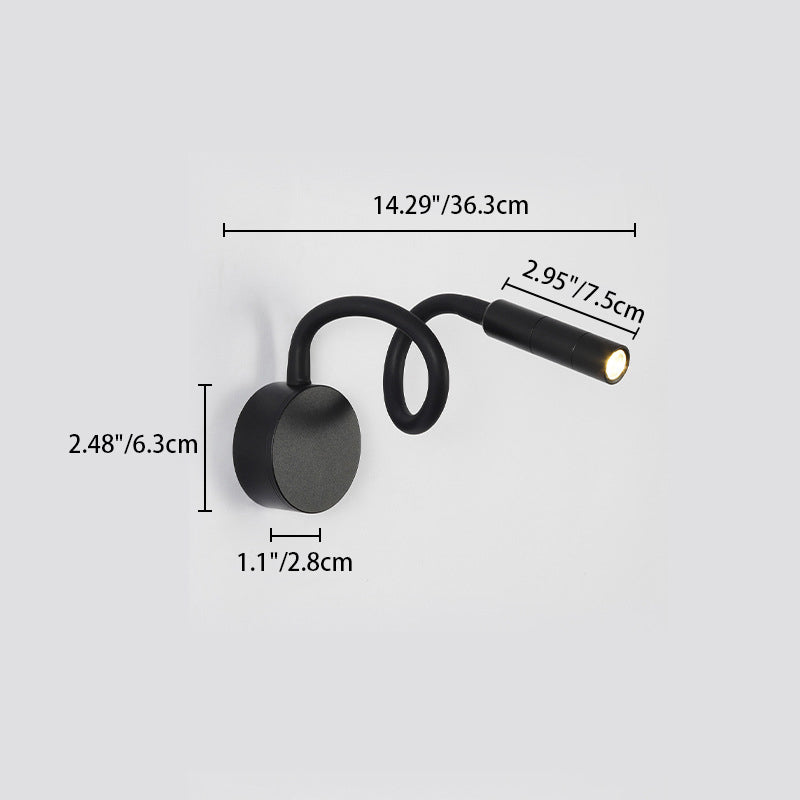 Modern Minimalistic Iron Round Flexible Bend Tube LED Reading Lamp Wall Light for Bedroom