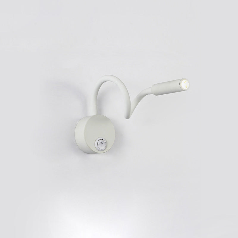 Modern Minimalistic Iron Round Flexible Bend Tube LED Reading Lamp Wall Light for Bedroom