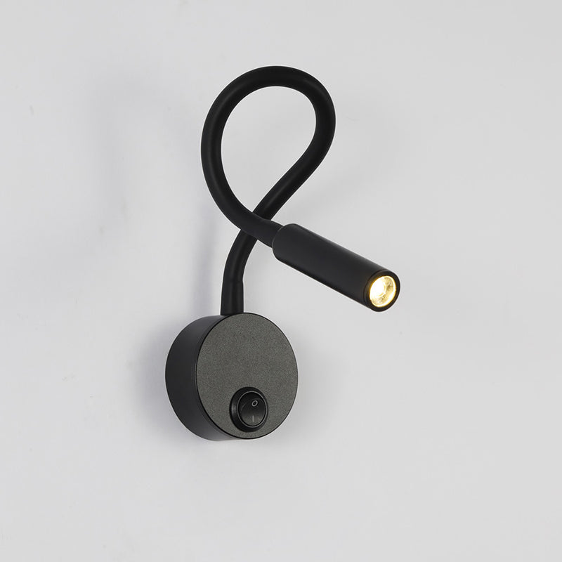 Modern Minimalistic Iron Round Flexible Bend Tube LED Reading Lamp Wall Light for Bedroom