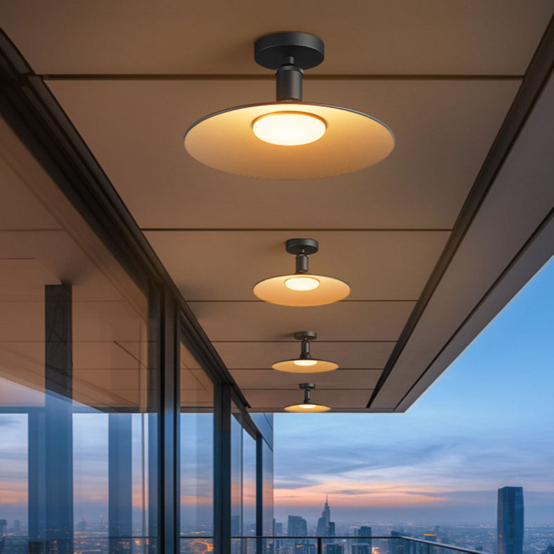 Contemporary industrial waterproof aluminum round 1-light semi-recessed ceiling lamp for outdoor patio