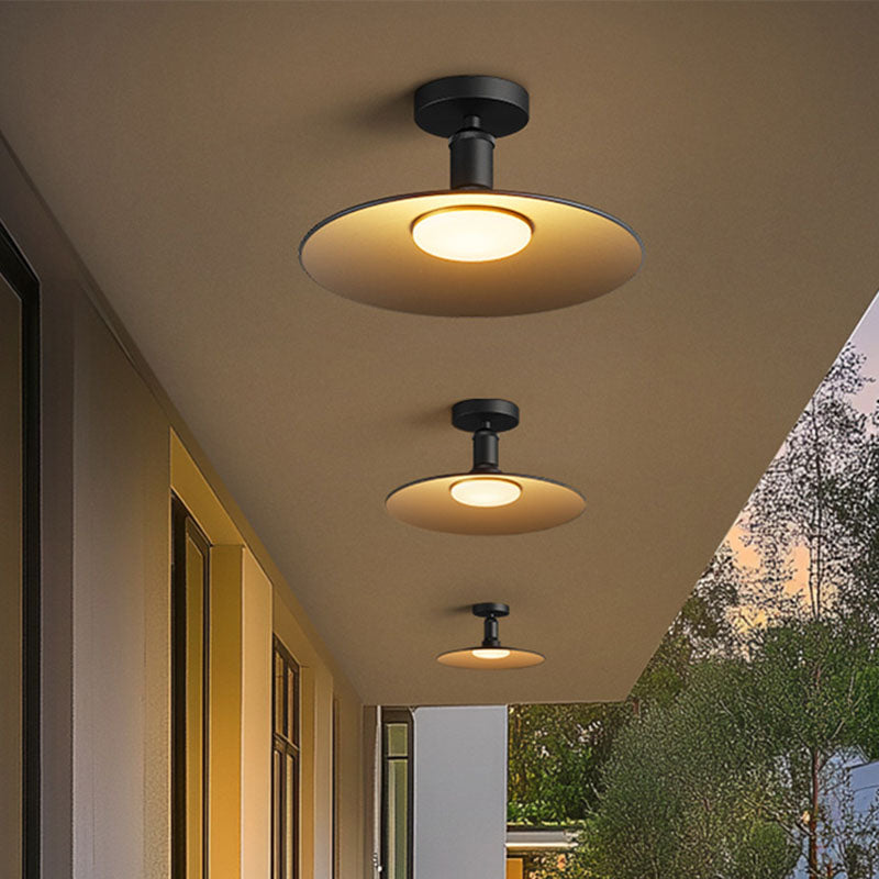 Contemporary industrial waterproof aluminum round 1-light semi-recessed ceiling lamp for outdoor patio