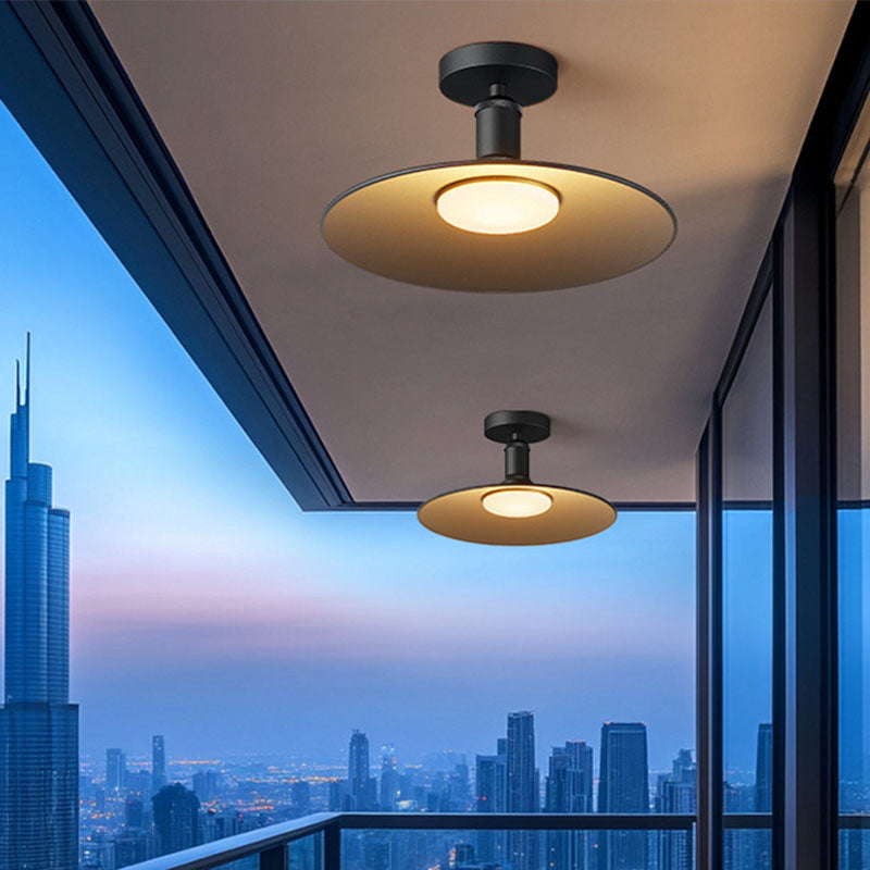 Contemporary industrial waterproof aluminum round 1-light semi-recessed ceiling lamp for outdoor patio