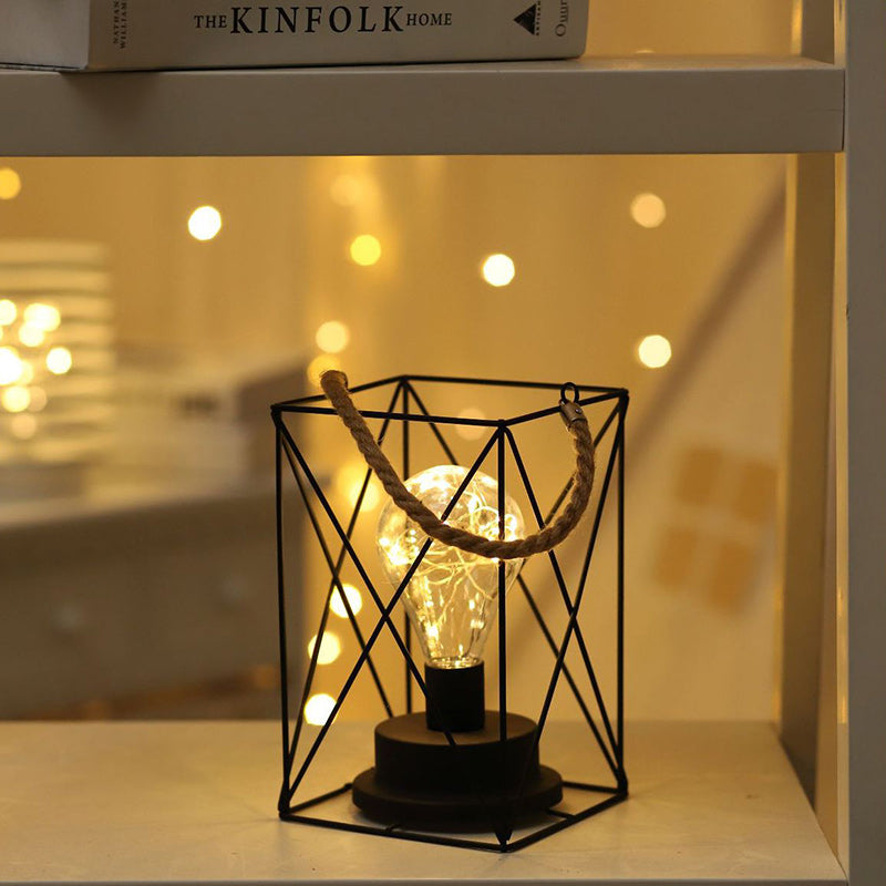 Modern Minimalist Vertical Striped Square Round Iron LED Table Lamp For The Living Room