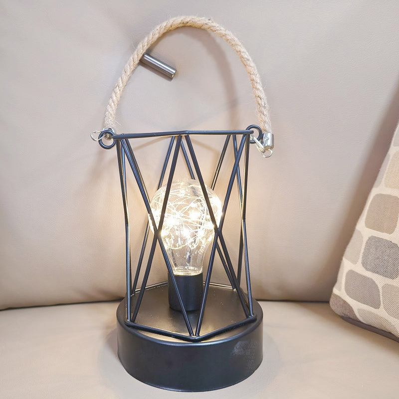 Modern Minimalist Vertical Striped Square Round Iron LED Table Lamp For The Living Room