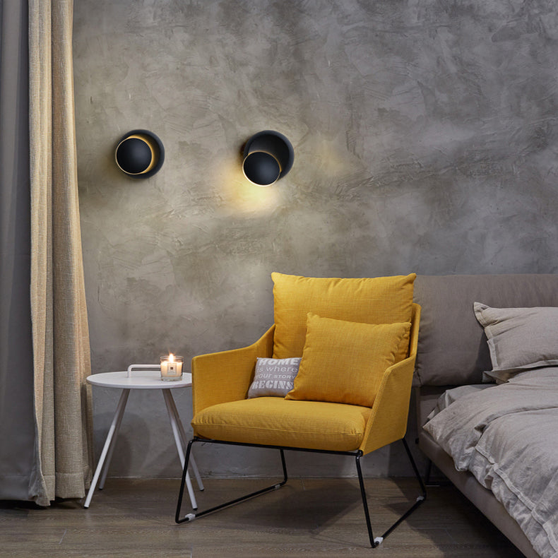 Contemporary Nordic Iron Round Eclipse Rotatable LED Wall Light for Nightstand