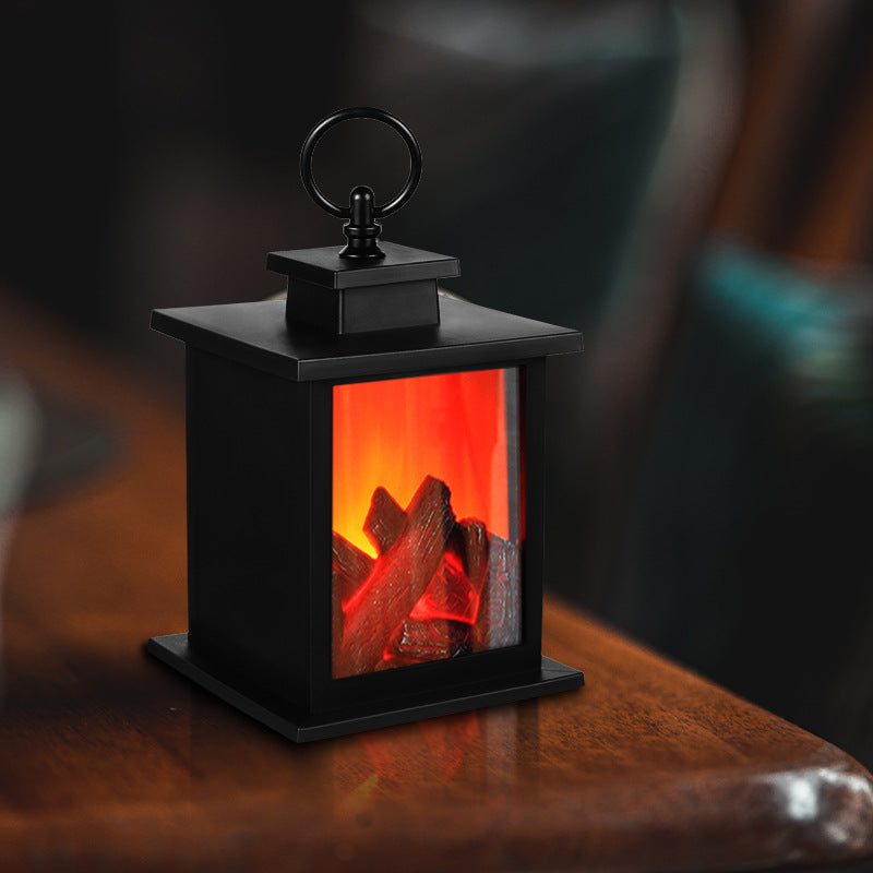 Contemporary Retro ABS Simulated Flame Fireplace Round Battery Rectangular LED Table Lamp for Living Room