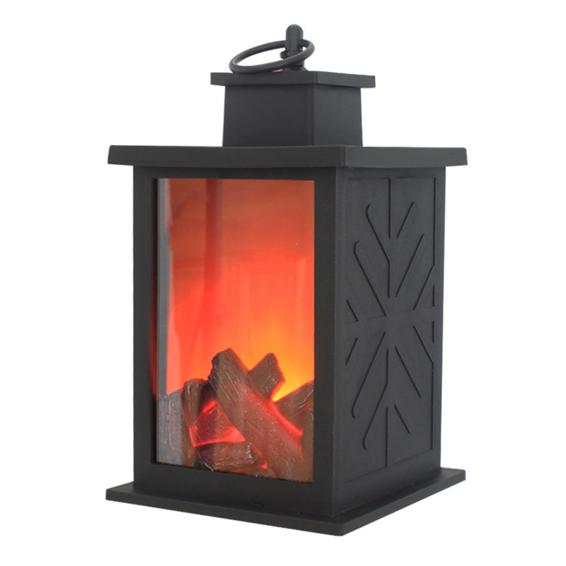 Contemporary Retro ABS Simulated Flame Fireplace Round Battery Rectangular LED Table Lamp for Living Room