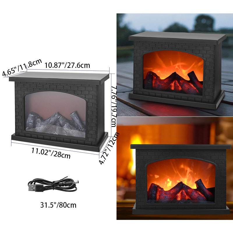 Contemporary Retro ABS Simulated Flame Fireplace Round Battery Rectangular LED Table Lamp for Living Room