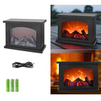 Contemporary Retro ABS Simulated Flame Fireplace Round Battery Rectangular LED Table Lamp for Living Room