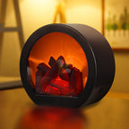 Contemporary Retro ABS Simulated Flame Fireplace Round Battery Rectangular LED Table Lamp for Living Room