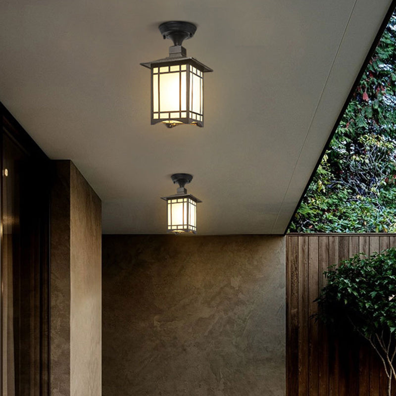 Traditional Chinese waterproof iron-aluminum-glass cylinder pergola 1-light semi-flush-mount ceiling light outdoor light for patio outdoors